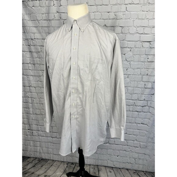 Gold Label Roundtree & Yorke Men’s 16 1/2-35 Button Down Dress Shirt Gray,White - Picture 2 of 9